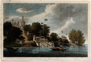 V0050436 Ayodhya seen from the river Ghaghara, Uttar Pradesh. Coloure Credit: Wellcome Library, London. Wellcome Images images@wellcome.ac.uk http://wellcomeimages.org Ayodhya seen from the river Ghaghara, Uttar Pradesh. Coloured etching by William Hodges, 1785. 1785 By: William HodgesPublished: 20 May 1785 Copyrighted work available under Creative Commons Attribution only licence CC BY 4.0 http://creativecommons.org/licenses/by/4.0/