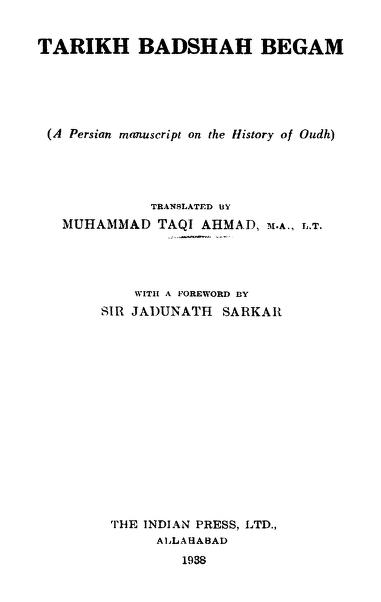 Tarikh Badshah Begum by Muhammad Taqi Ahmad