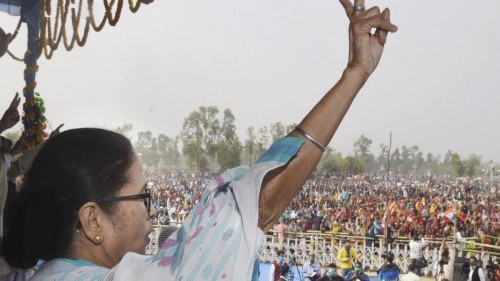 Mamata Banerjee at a rally in Nandigram, from where she contested the Lok Sabha elections, in January 2021. Photo Credits: PTI. 